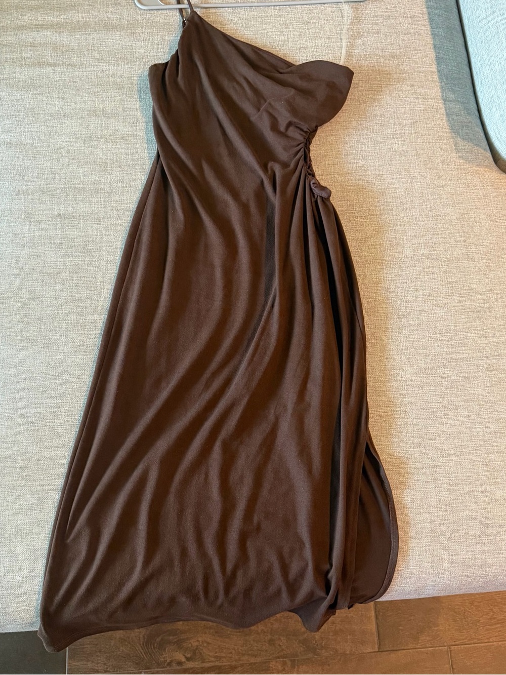 Women’s One-Shoulder Brown Draped Dress
